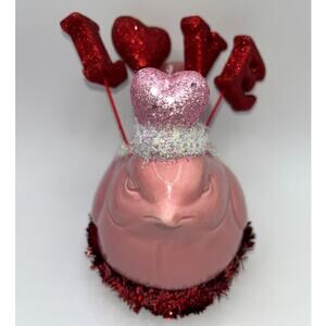 Vintage Pink Ceramic Valentines Day Puffy Love Bird Dover Glitter Love OMG OOAK
